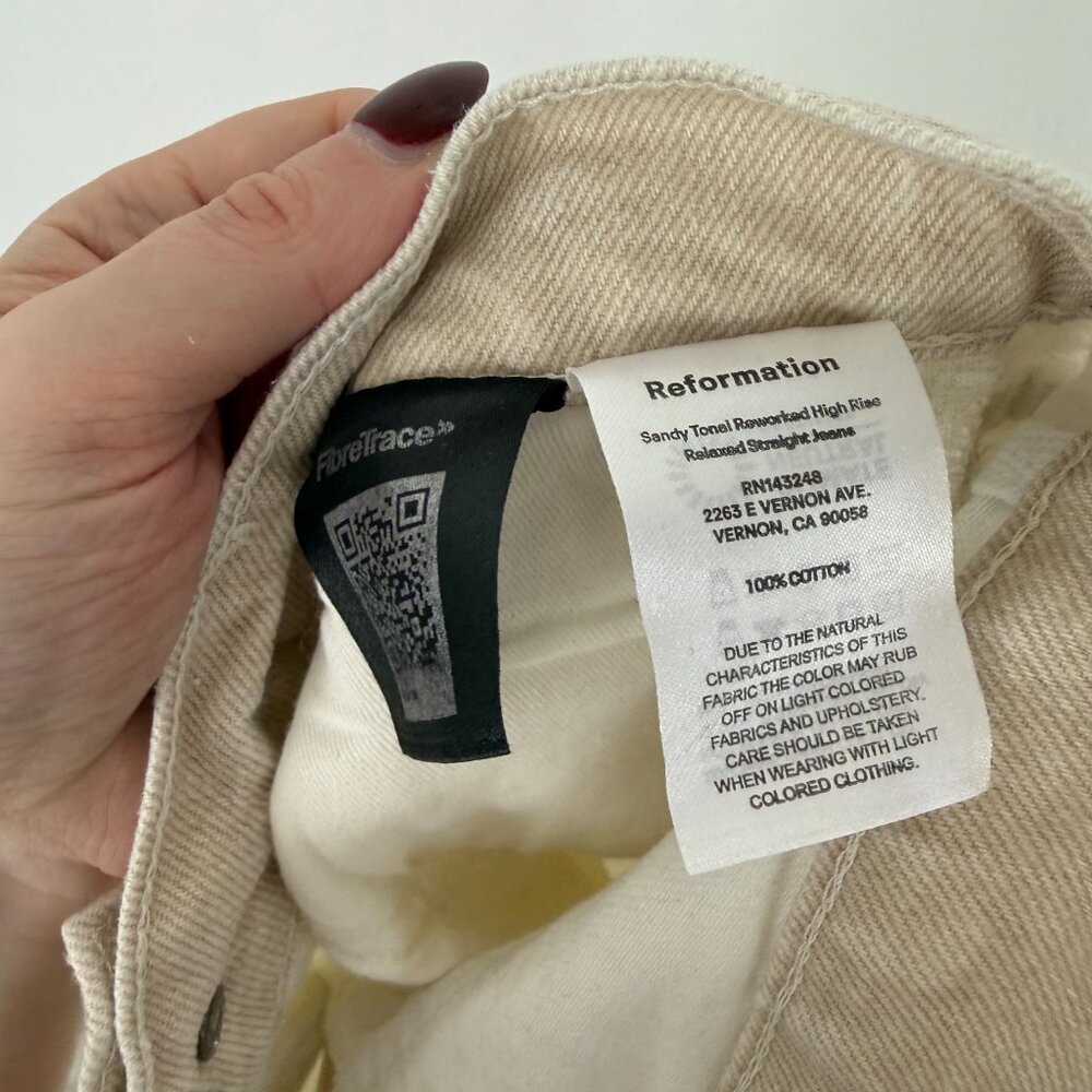 Reformation Sandy Tonal Reworked High Rise Relaxed Straight Jeans Size 25 GUC - Picture 10 of 11